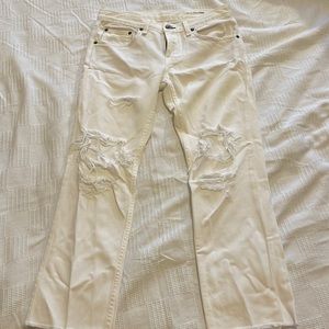 Rag & Bone White Distressed Straight Jeans
